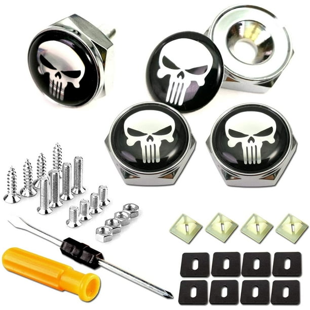 Universal Motorcycle Skull License Plate Frame Bolts Screws Caps For Yamaha BMW 
